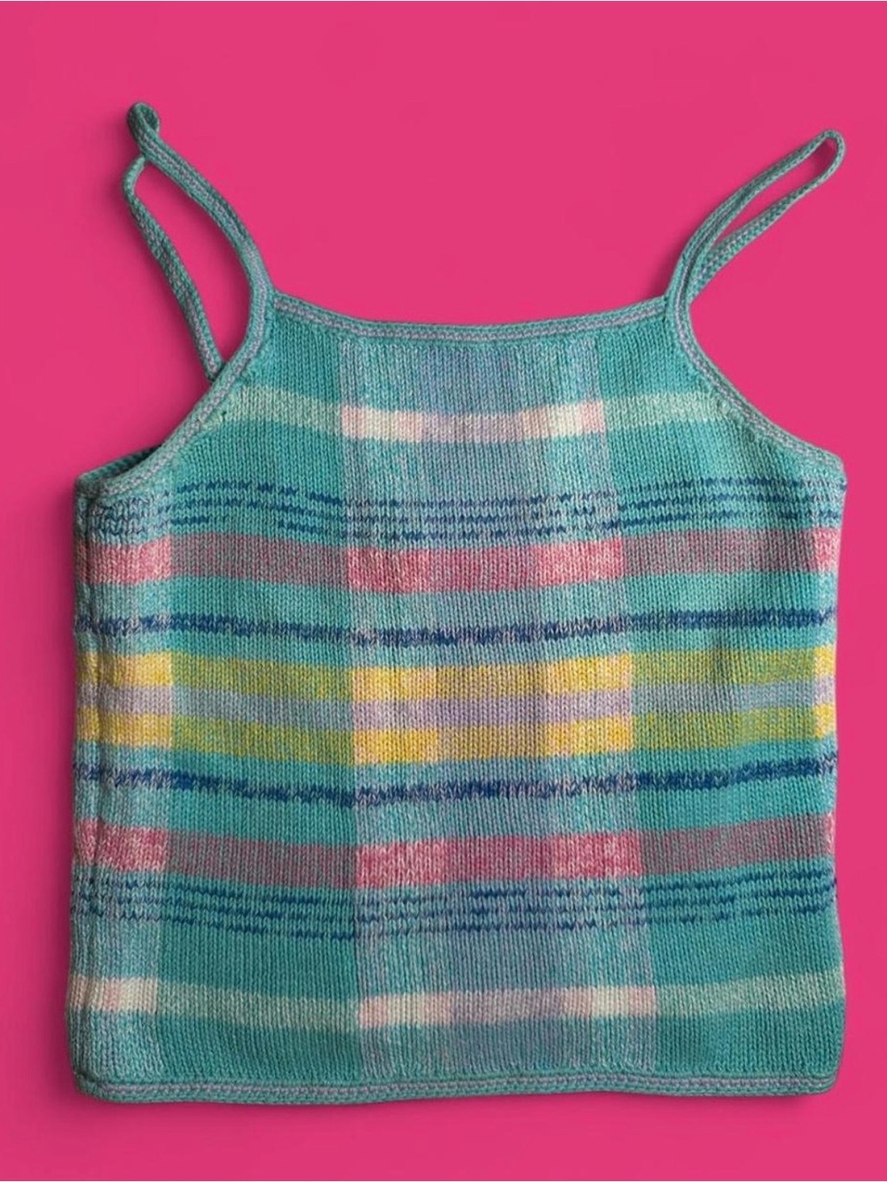 Rare Vintage Ralph Lauren Pastel Rainbow Plaid Knit Cami Top